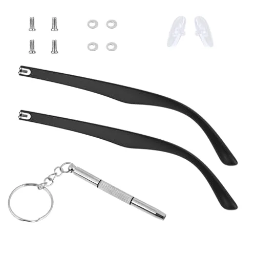 KALIONE 1 Pair Glasses Arm Replacement, Glasses Legs Replacement Eyeglass Arm Replacement Eyeglasses Arms Legs Replacement Accessories With Screws, Washers, Screwdrivers, Nose Pads (Black) 1
