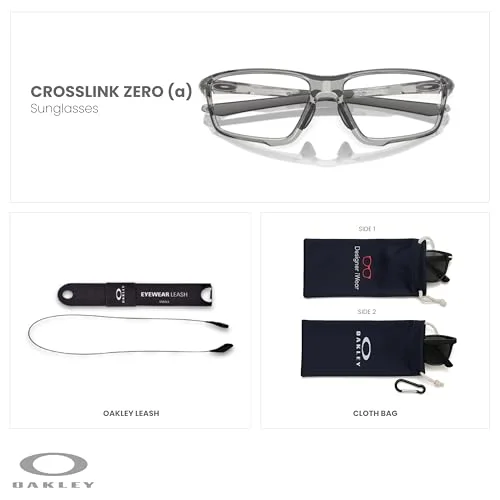 Oakley Crosslink Zero OX8080 808004 58MM Polished Grey Shadow Square Eyeglasses for Men + Bundle Accessory Leash Kit, Microfiber Pouch 2