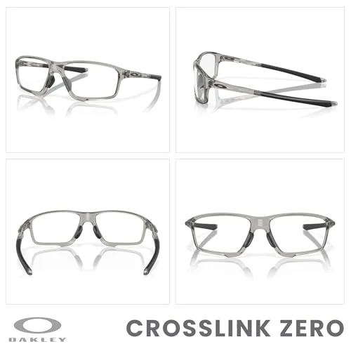Oakley Crosslink Zero OX8080 808004 58MM Polished Grey Shadow Square Eyeglasses for Men + Bundle Accessory Leash Kit, Microfiber Pouch 3