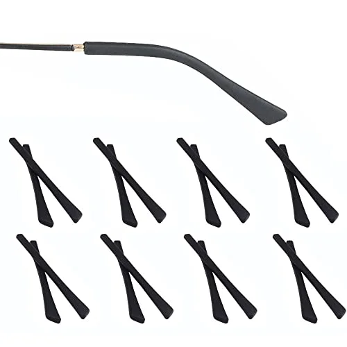OPUGIT 8 Pairs Eyeglass Replacement Temples, Silicone Glasses End Tips Ear Sock Sleeve for Thin Metal Eyeglass Legs, Black 1